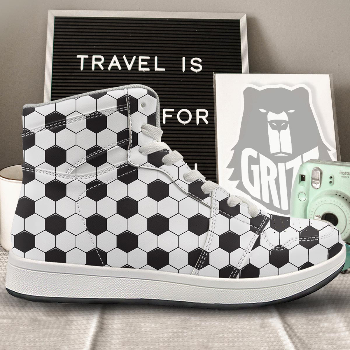Texture Soccer Ball Print Pattern High Top Sneakers-grizzshop