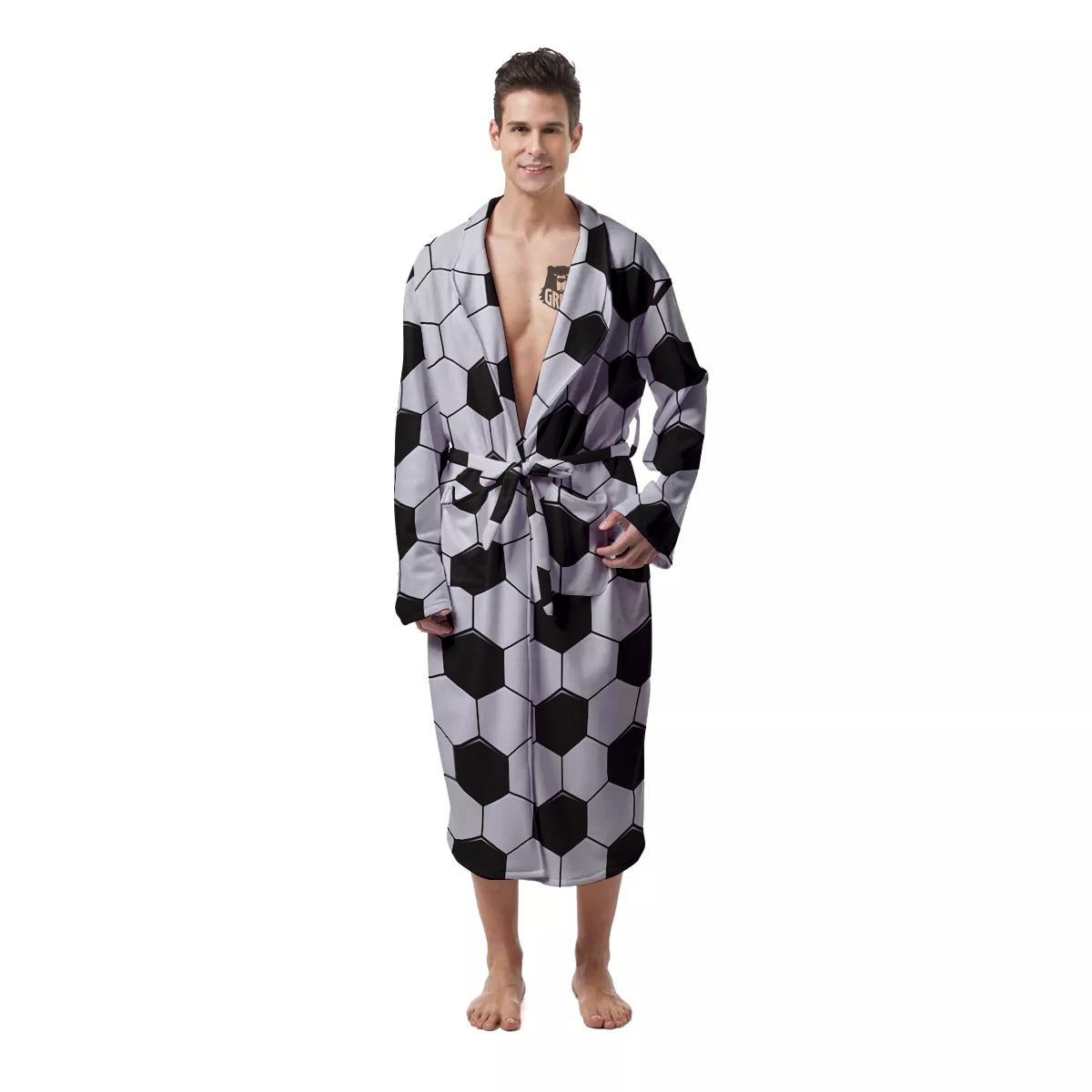 Texture Soccer Ball Print Pattern Men's Robe-grizzshop