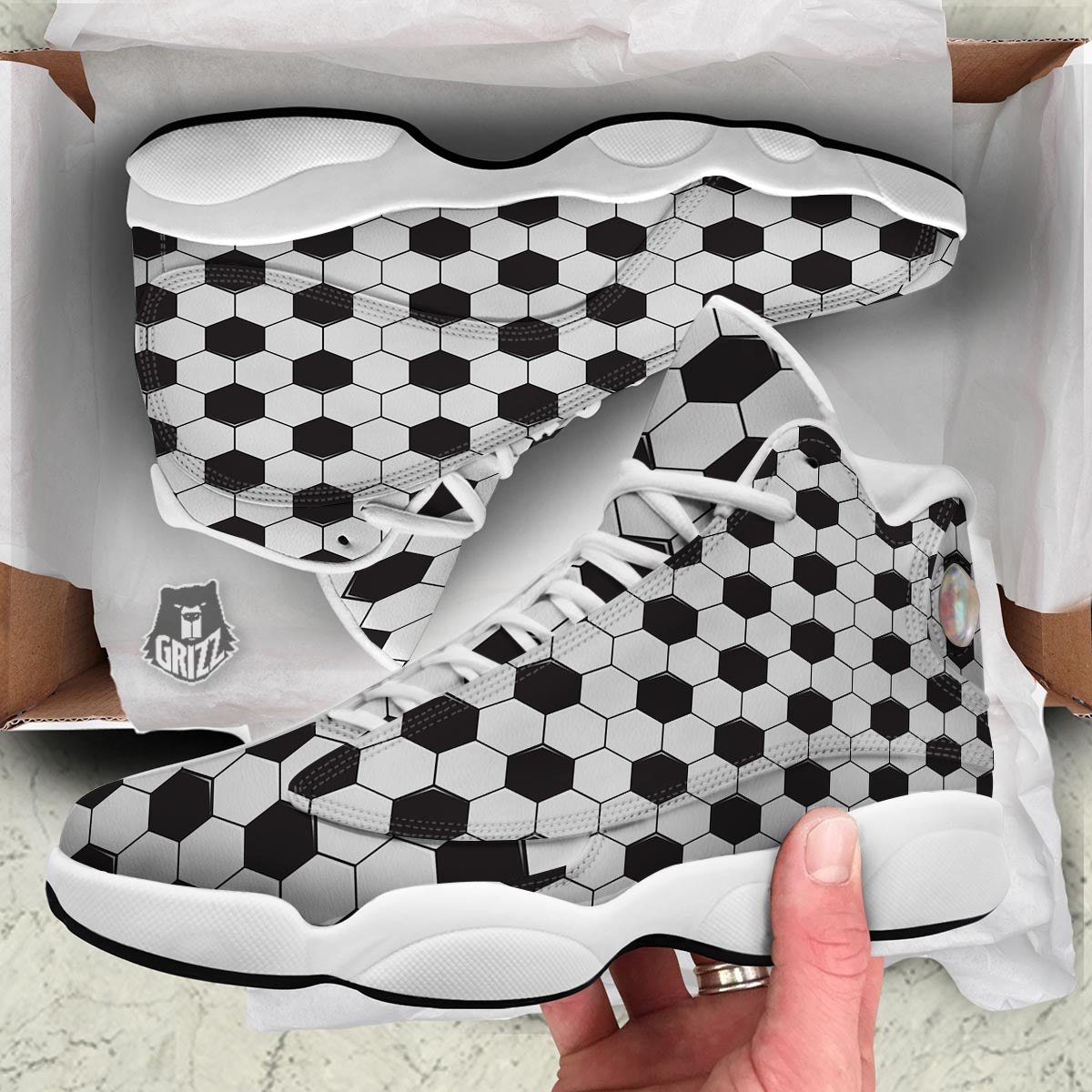Texture Soccer Ball Print Pattern White Basketball Shoes-grizzshop