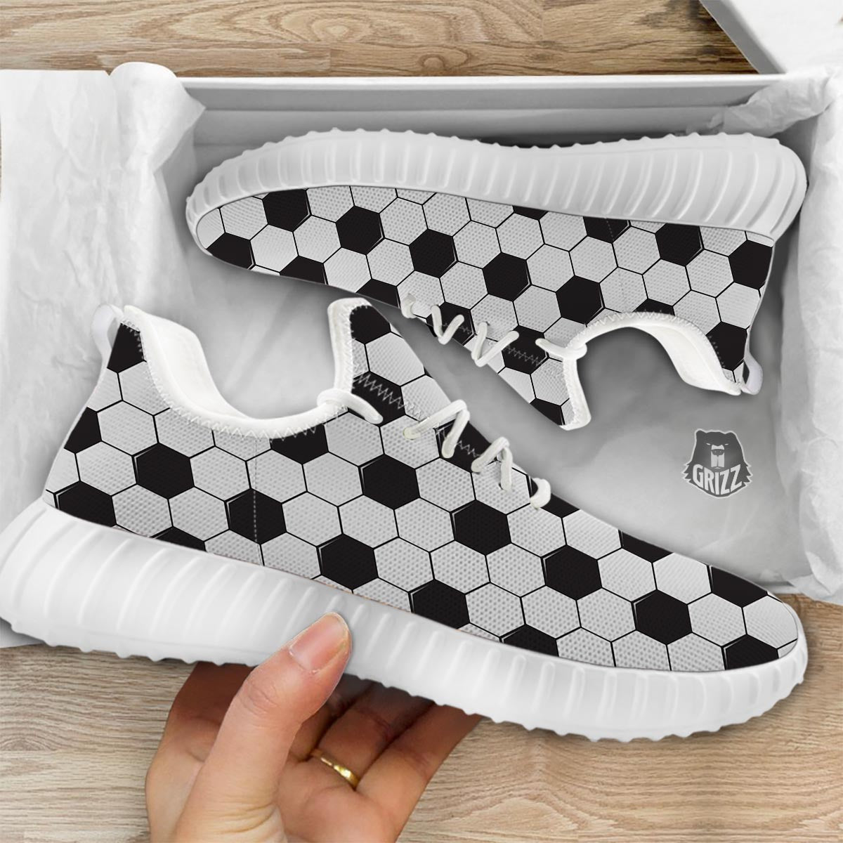 Texture Soccer Ball Print Pattern White Walking Shoes-grizzshop