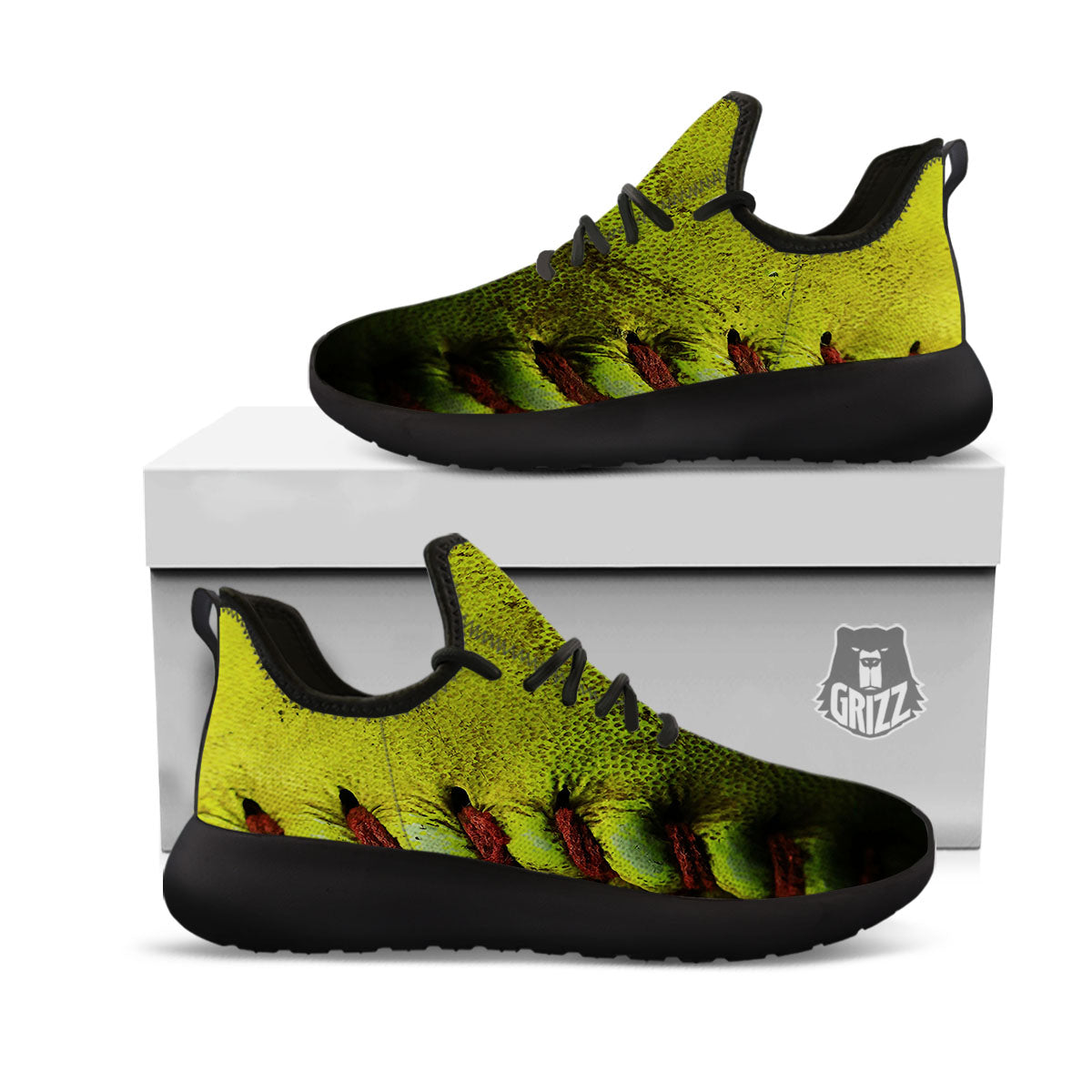 Texture Softball Ball Print Black Athletic Shoes-grizzshop