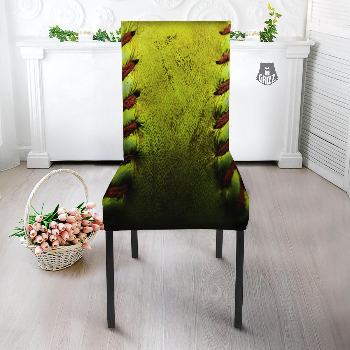 Texture Softball Ball Print Dining Chair Slipcover-grizzshop