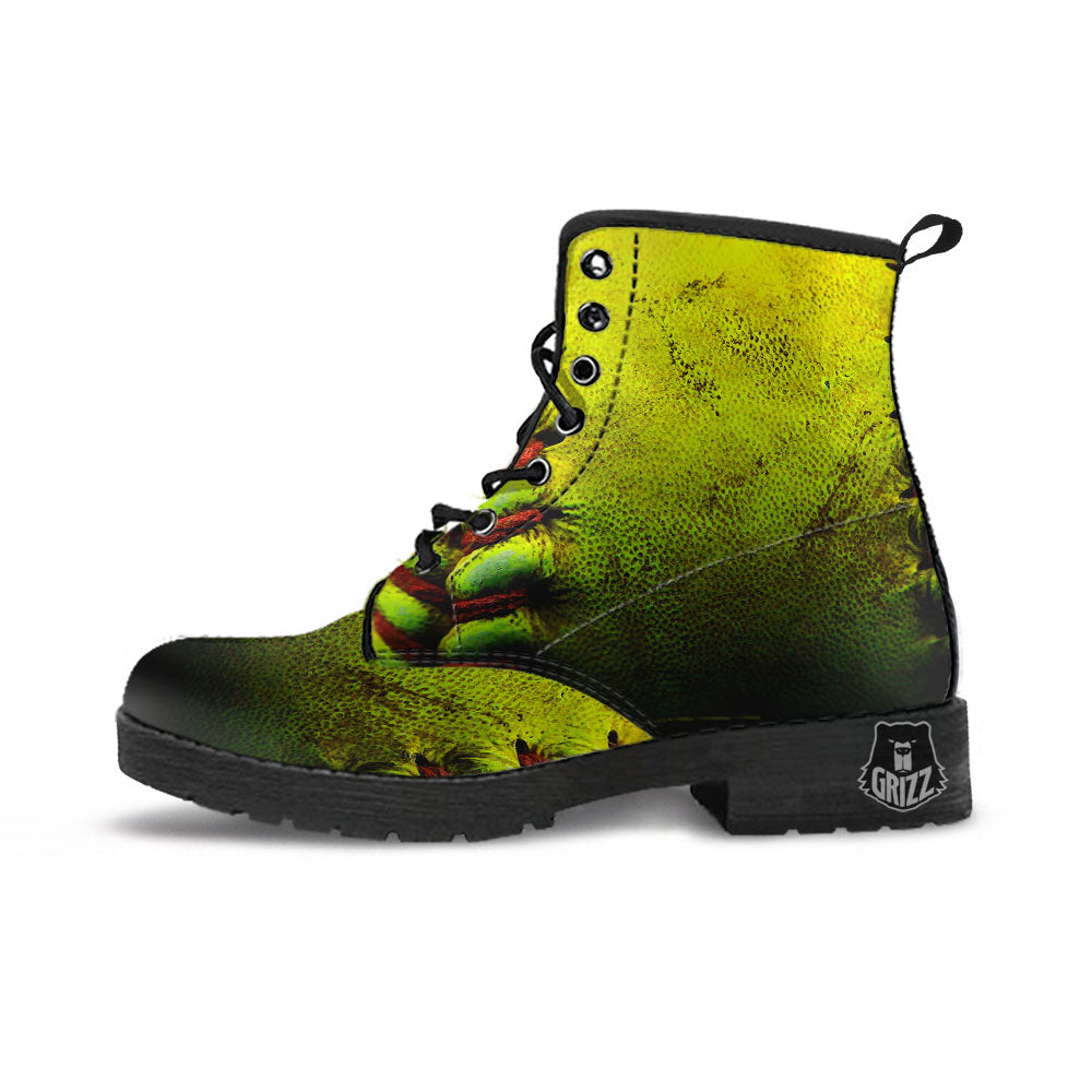 Texture Softball Ball Print Leather Boots-grizzshop