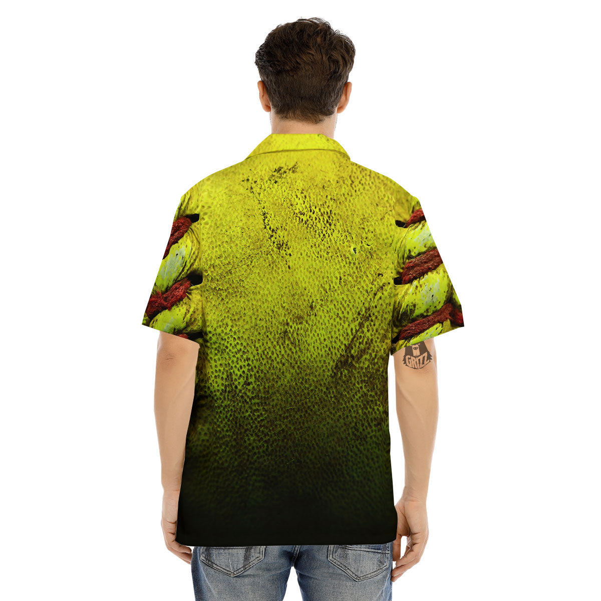 Texture Softball Ball Print Men's Hawaiian Shirt-grizzshop