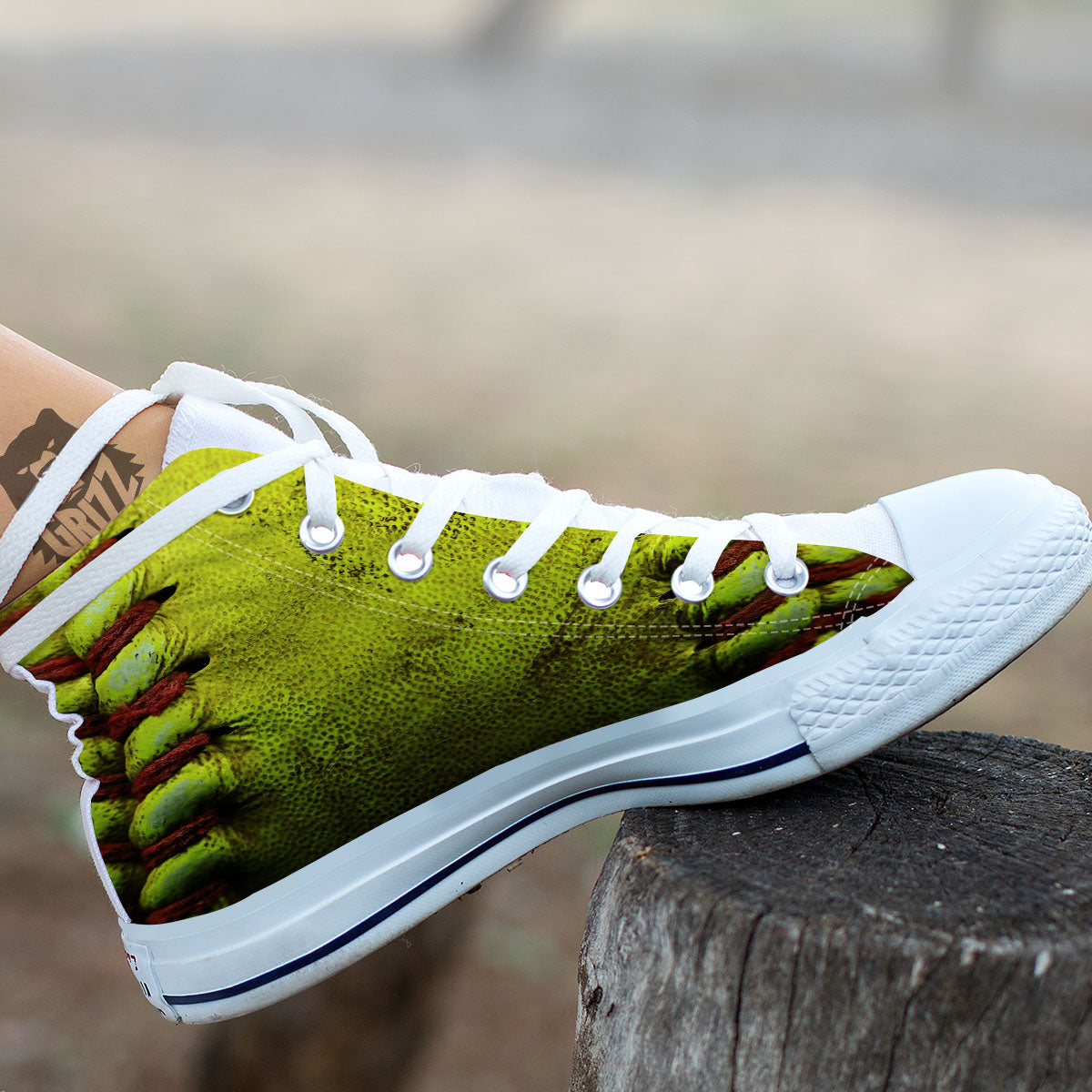 Texture Softball Ball Print White High Top Shoes-grizzshop