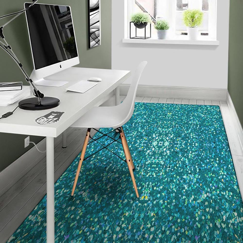 Texture Teal Glitter Print Pattern Floor Mat-grizzshop