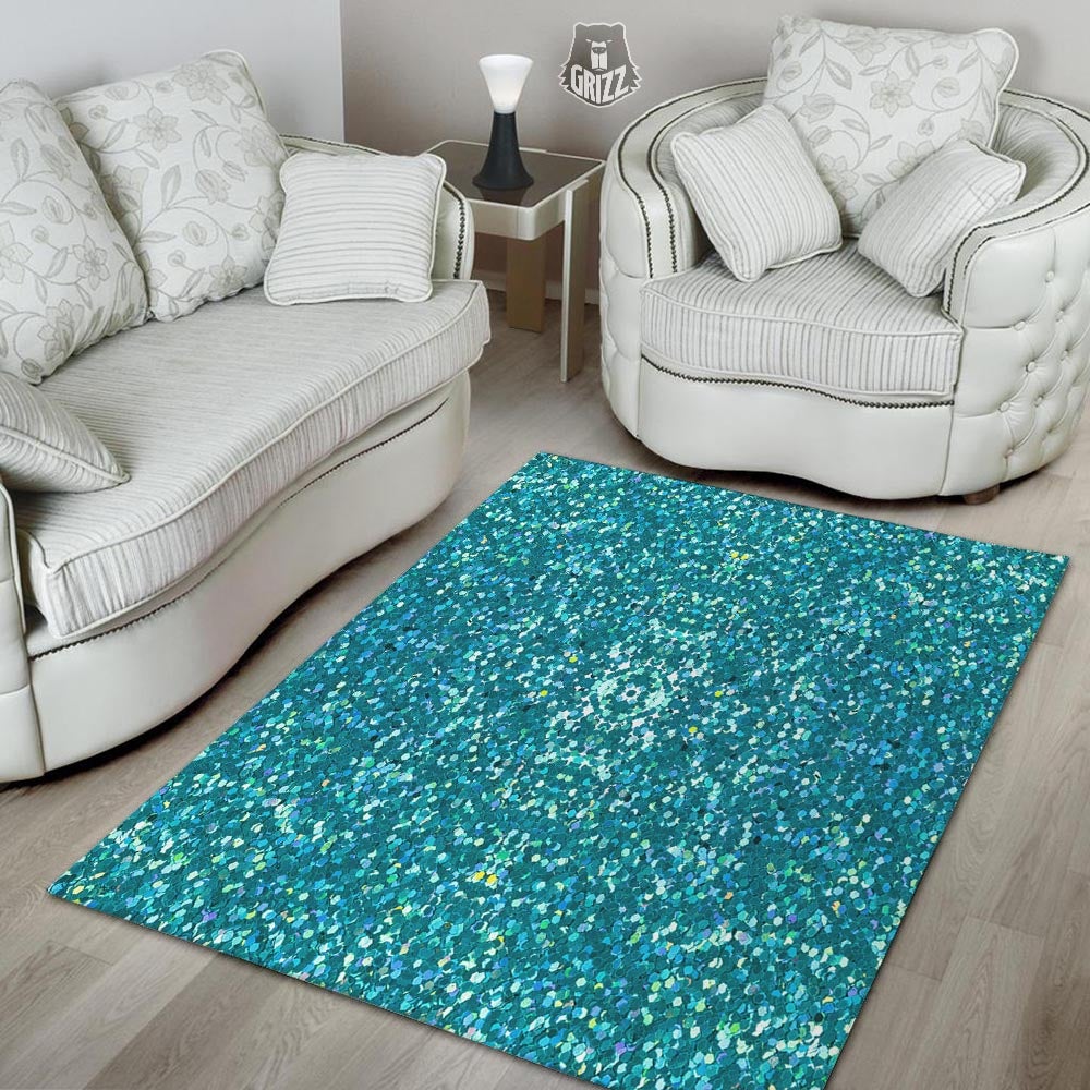 Texture Teal Glitter Print Pattern Floor Mat-grizzshop