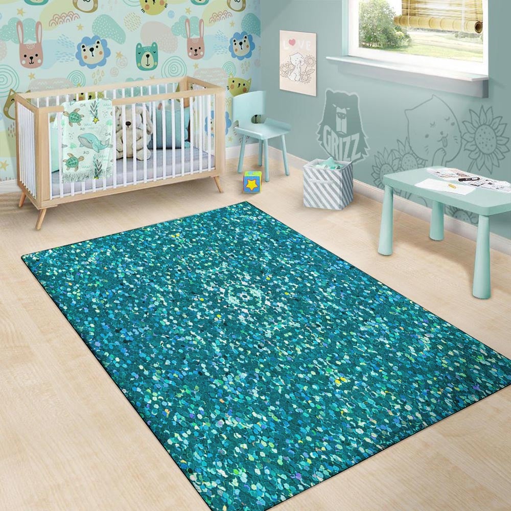 Texture Teal Glitter Print Pattern Floor Mat-grizzshop