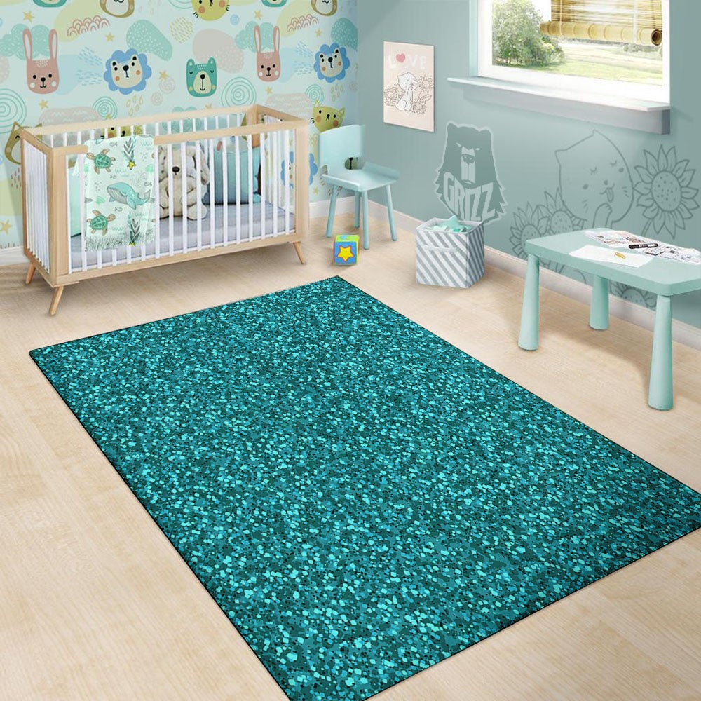 Texture Turquoise Glitter Print Pattern Floor Mat-grizzshop