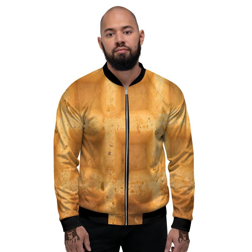 Texture Waffle Print Men's Bomber Jacket-grizzshop