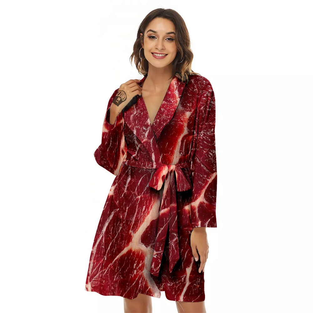 Texture Red Meat Print Women's Robe-grizzshop