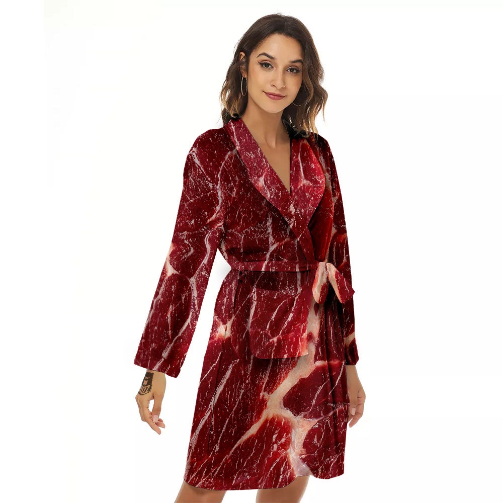 Texture Red Meat Print Women's Robe-grizzshop