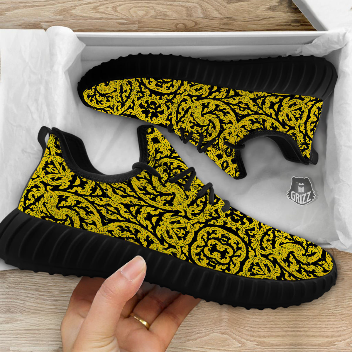 Thai Art Old Style Print Pattern Black Walking Shoes-grizzshop
