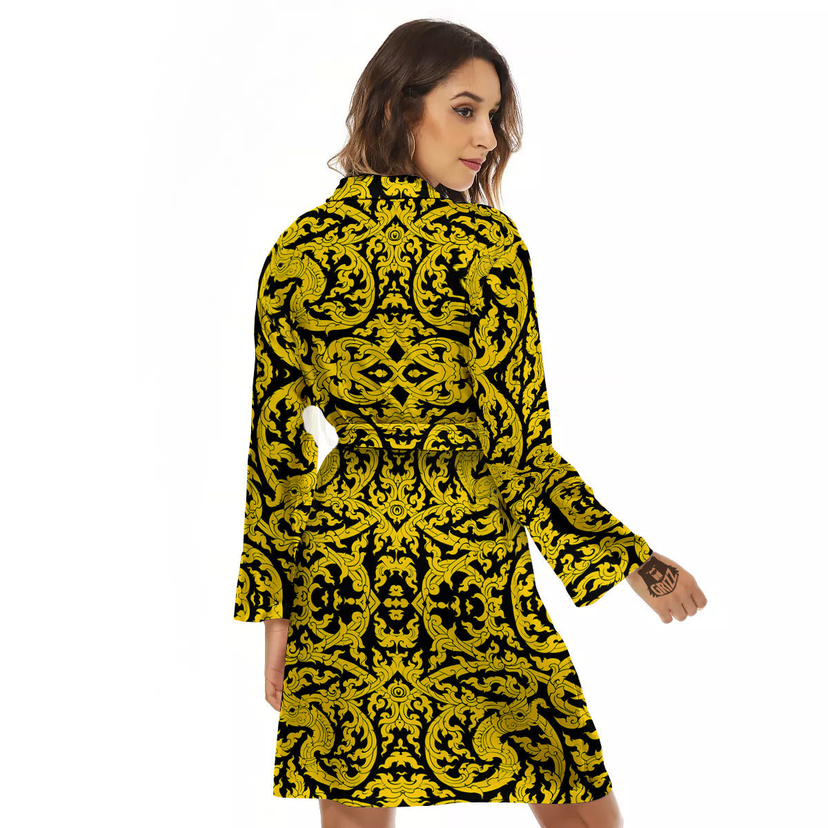 Thai Art Old Style Print Pattern Women's Robe-grizzshop