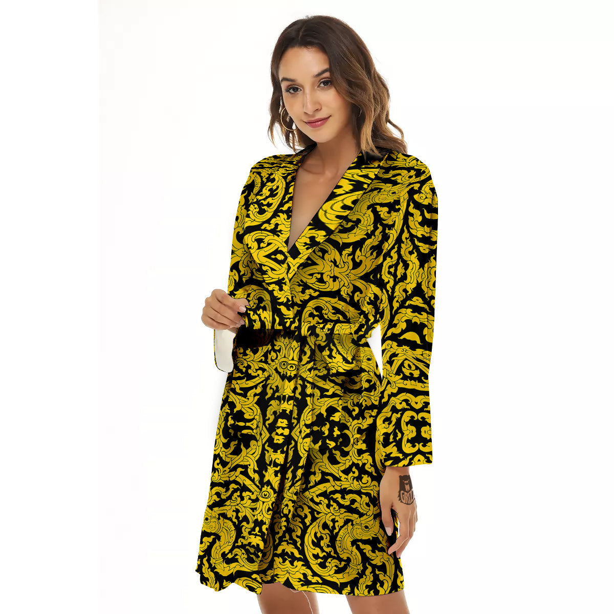 Thai Art Old Style Print Pattern Women's Robe-grizzshop