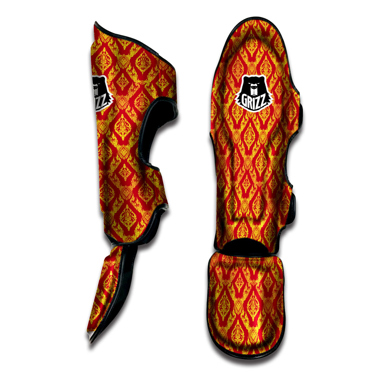 Thai Art Red And Gold Print Pattern Muay Thai Shin Guards-grizzshop