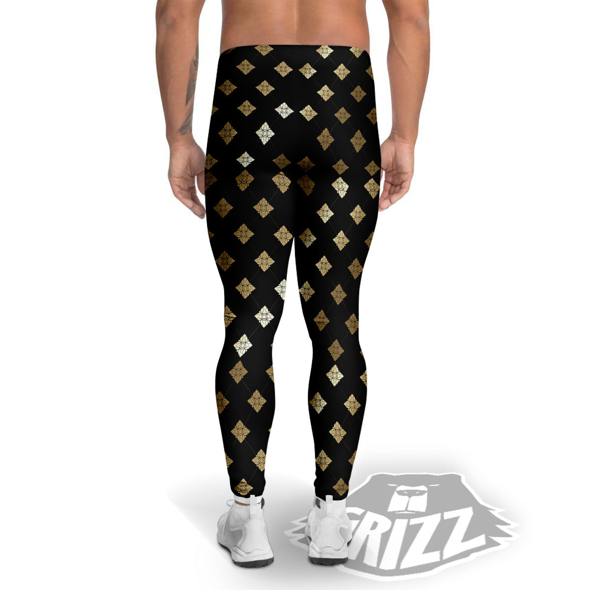 Thai Black And Gold Print Pattern Men's Leggings-grizzshop