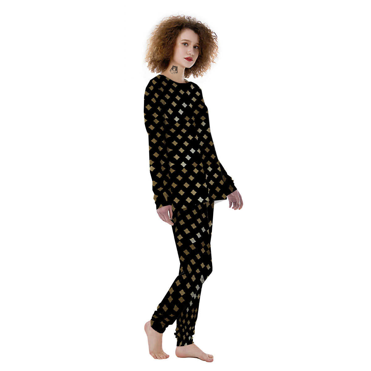 Thai Black And Gold Print Pattern Women's Pajamas-grizzshop