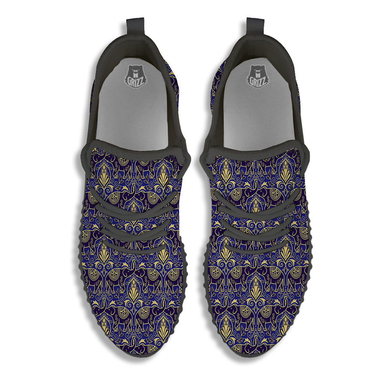 Thai Ethnic Elephant Print Pattern Black Walking Shoes-grizzshop