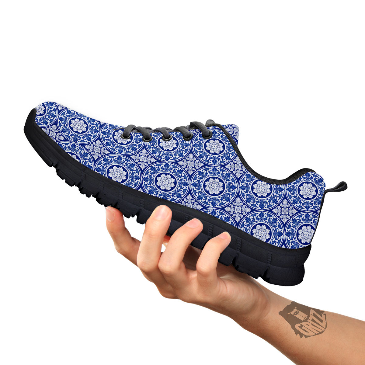 Thai Ethnic Print Pattern Black Sneaker-grizzshop
