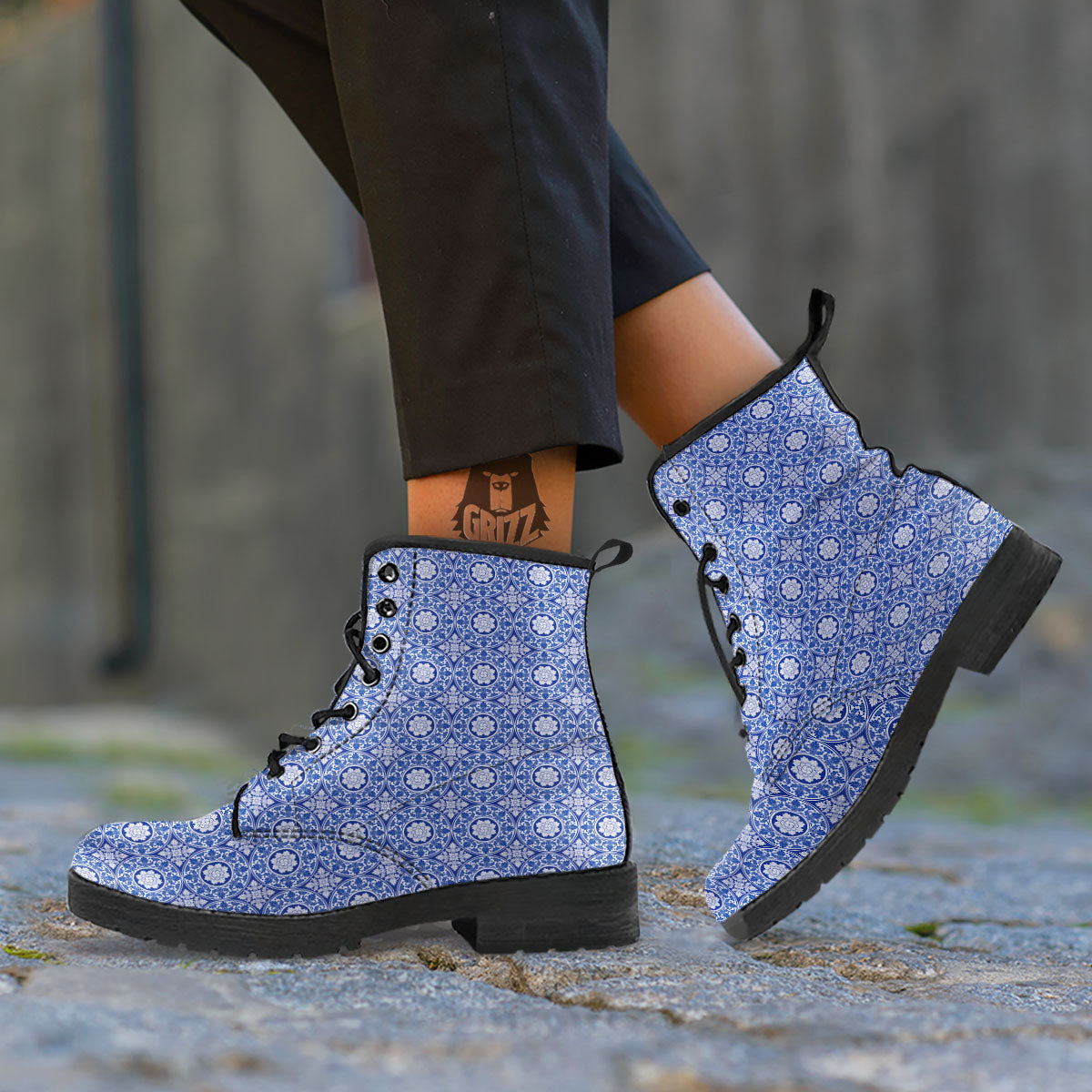 Thai Ethnic Print Pattern Leather Boots-grizzshop