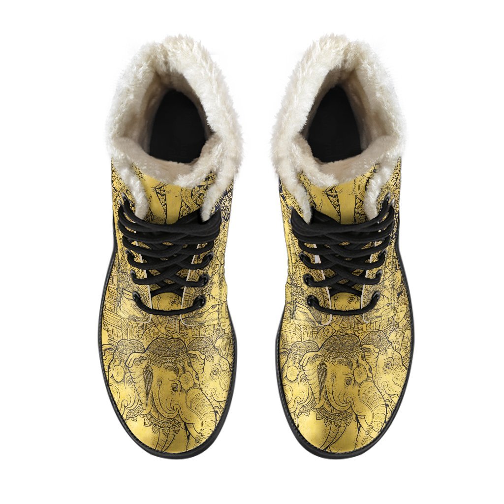 Thai Golden Elephant Print Comfy Winter Boots-grizzshop