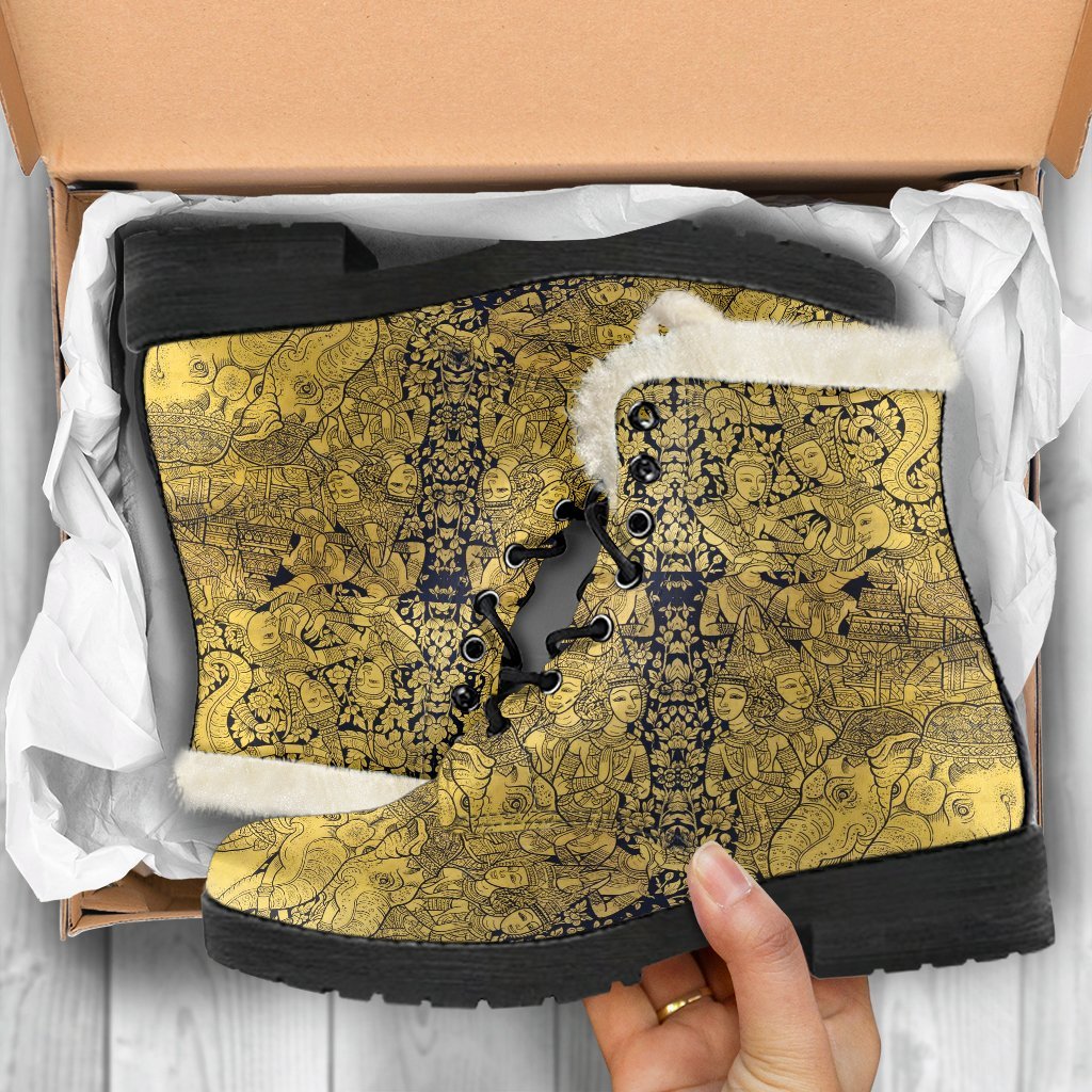 Thai Golden Elephant Print Comfy Winter Boots-grizzshop