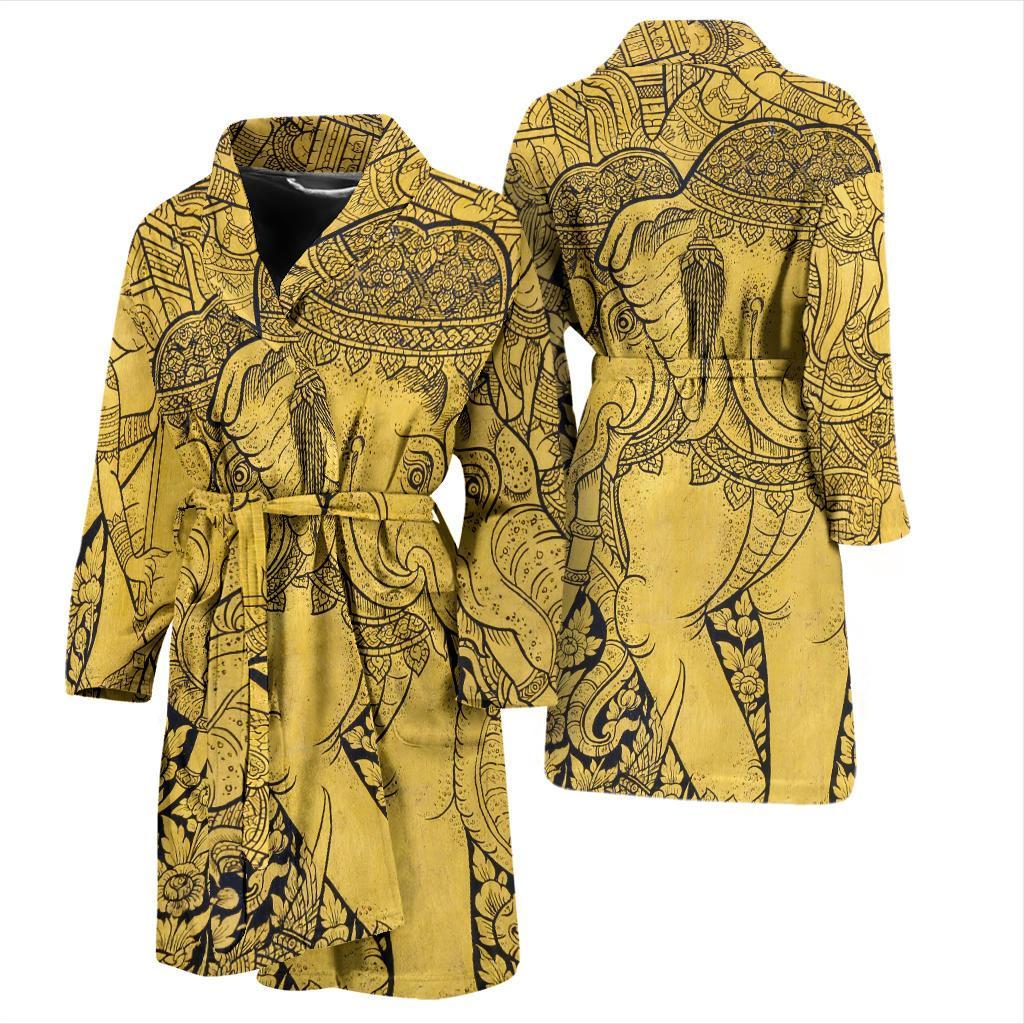 Thai Golden Elephant Print Men Long Robe-grizzshop