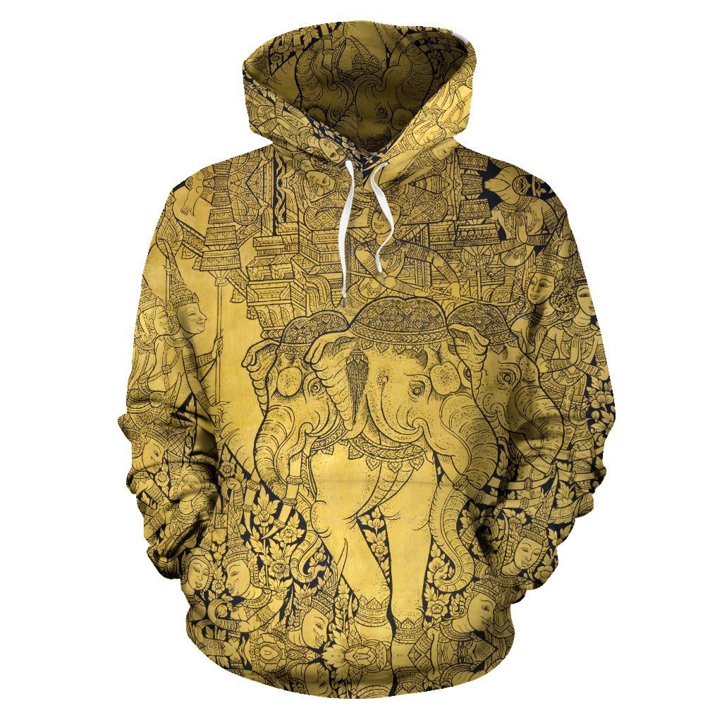 Thai Golden Elephant Print Women Men Pullover Hoodie-grizzshop
