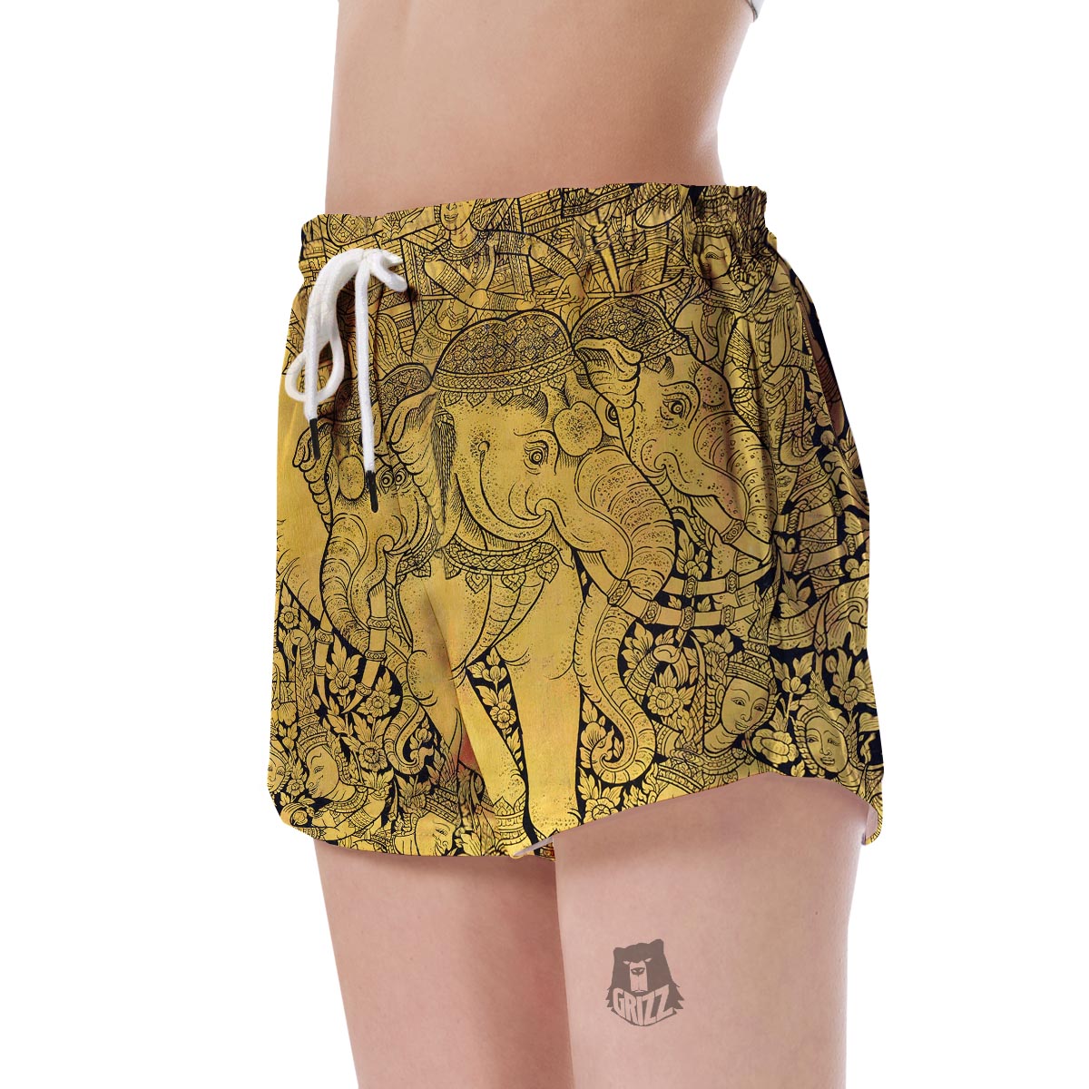 Thai Golden Elephant Print Women's Shorts-grizzshop