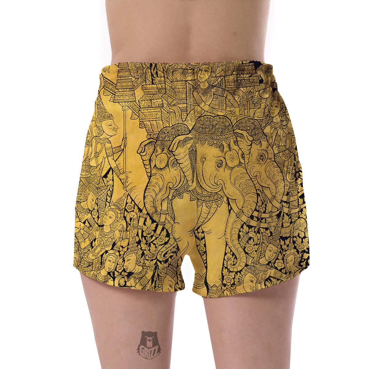 Thai Golden Elephant Print Women's Shorts-grizzshop