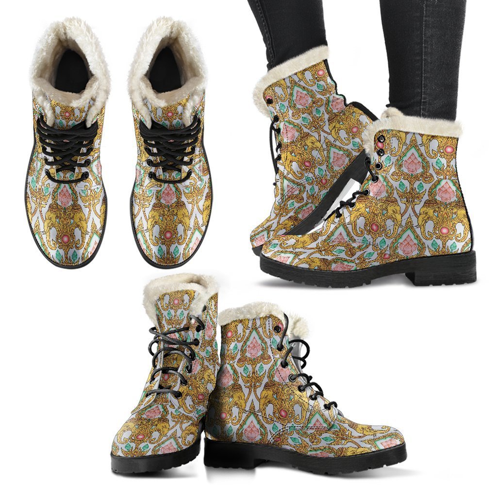 Thai Lotus Elephant Print Comfy Winter Boots-grizzshop