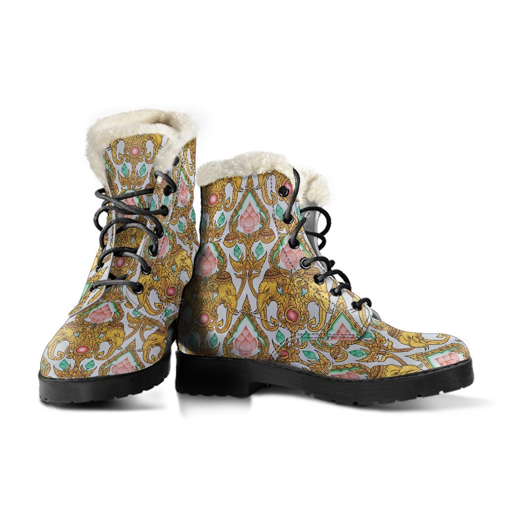 Thai Lotus Elephant Print Comfy Winter Boots-grizzshop