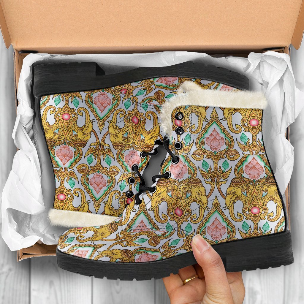 Thai Lotus Elephant Print Comfy Winter Boots-grizzshop