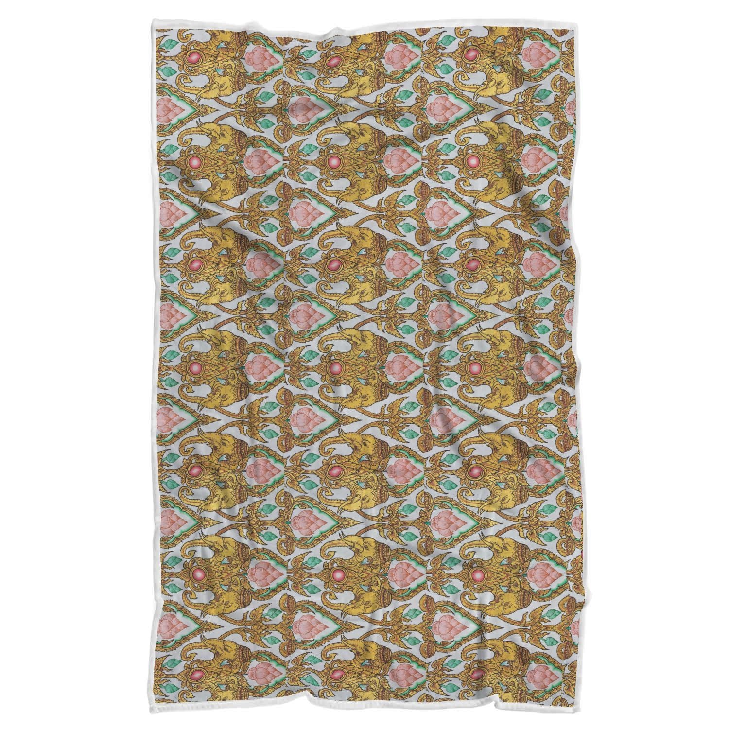 Thai Lotus Elephant Print Throw Blanket-grizzshop