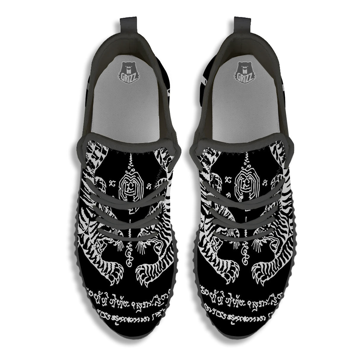 Thai Tattoo White And Black Print Black Walking Shoes-grizzshop