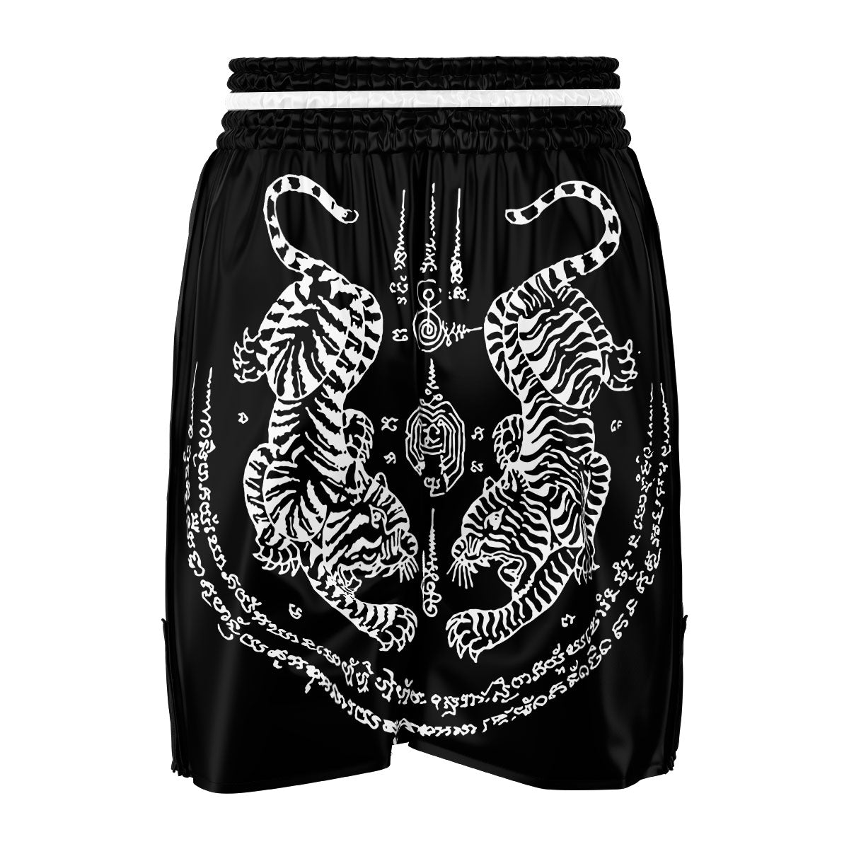 Thai Tattoo White And Black Print Boxing Shorts-grizzshop
