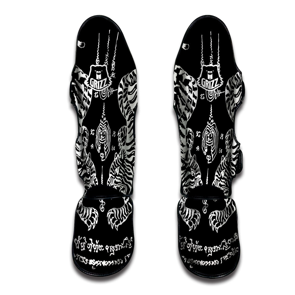 Thai Tattoo White And Black Print Muay Thai Shin Guards-grizzshop