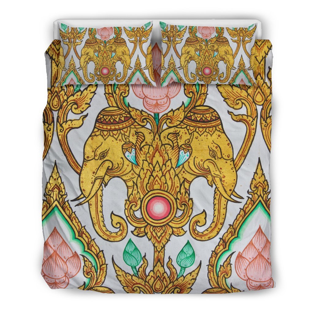 Thai Lotus Elephant Print Duvet Cover Bedding Set-grizzshop