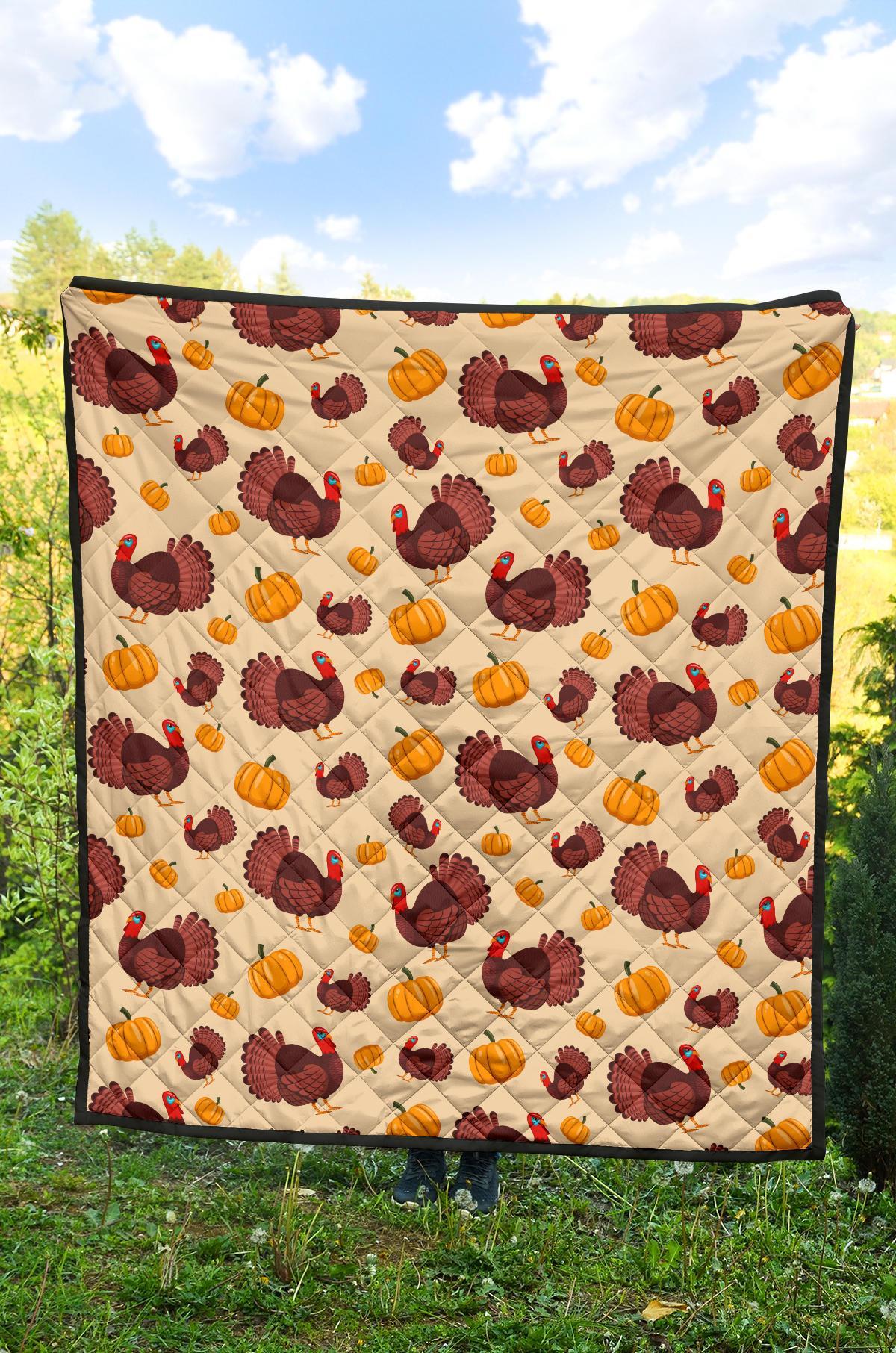 Thankgiving Turkey Pattern Print Quilt-grizzshop