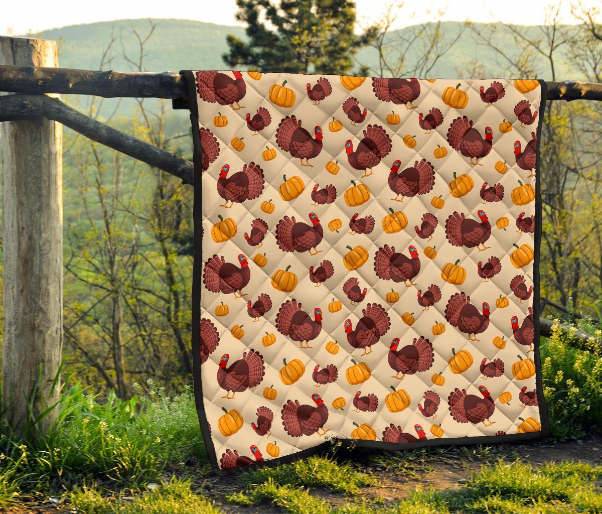 Thankgiving Turkey Pattern Print Quilt-grizzshop