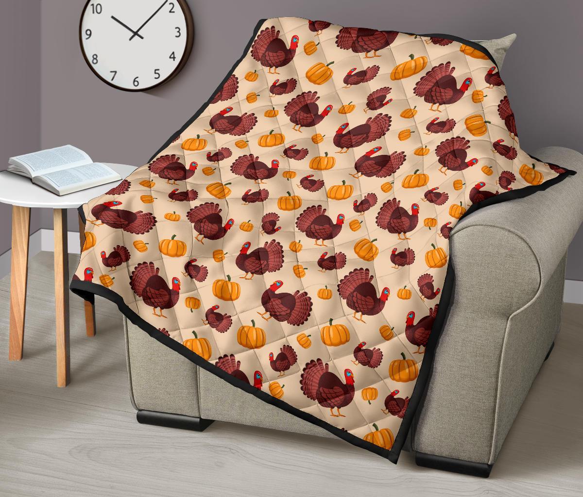 Thankgiving Turkey Pattern Print Quilt-grizzshop
