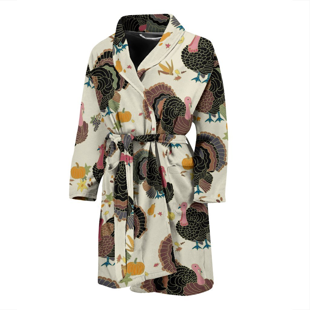 Thankgiving Turkey Print Pattern Men Long Robe-grizzshop