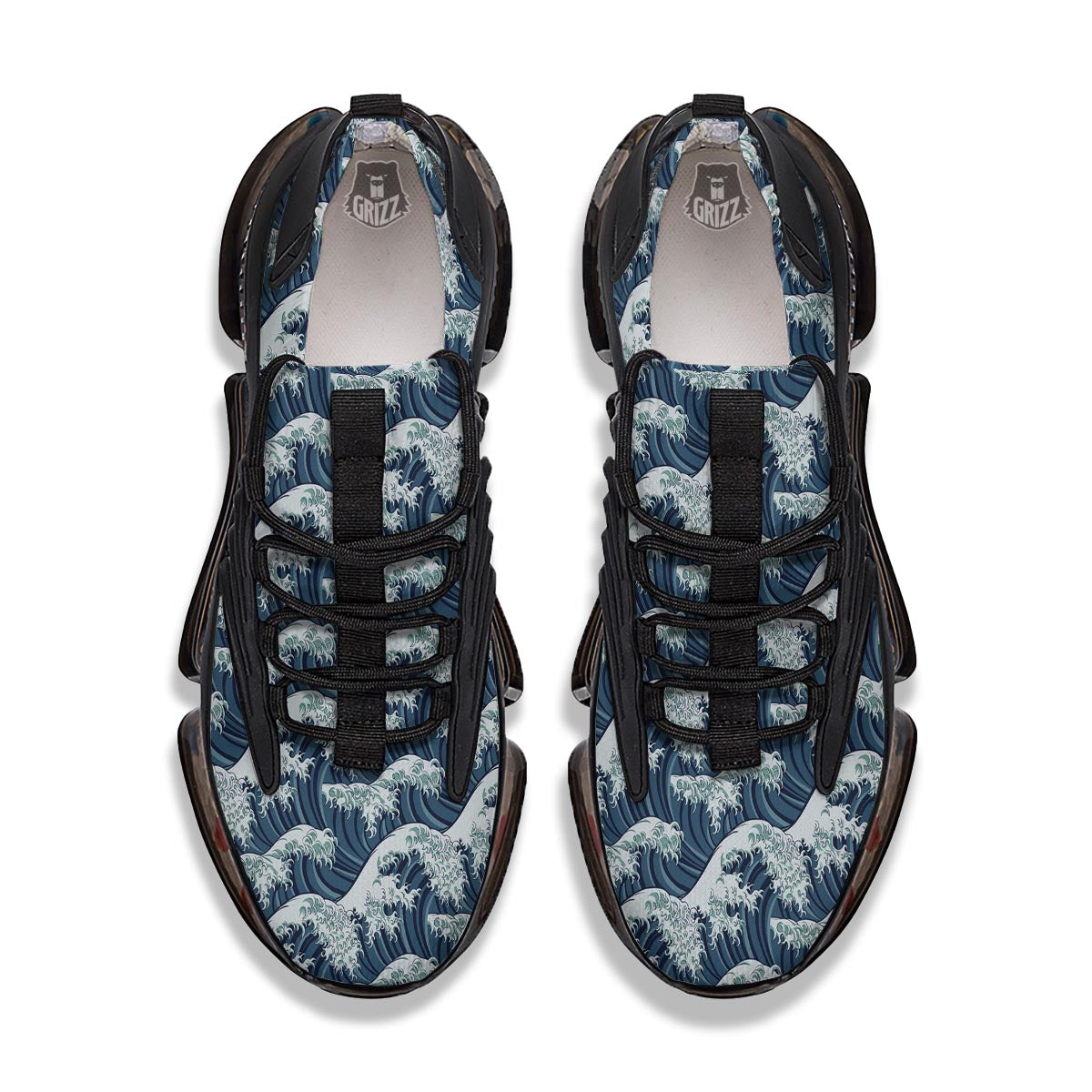 The Great Kanagawa Wave Print Pattern Black Gym Shoes-grizzshop