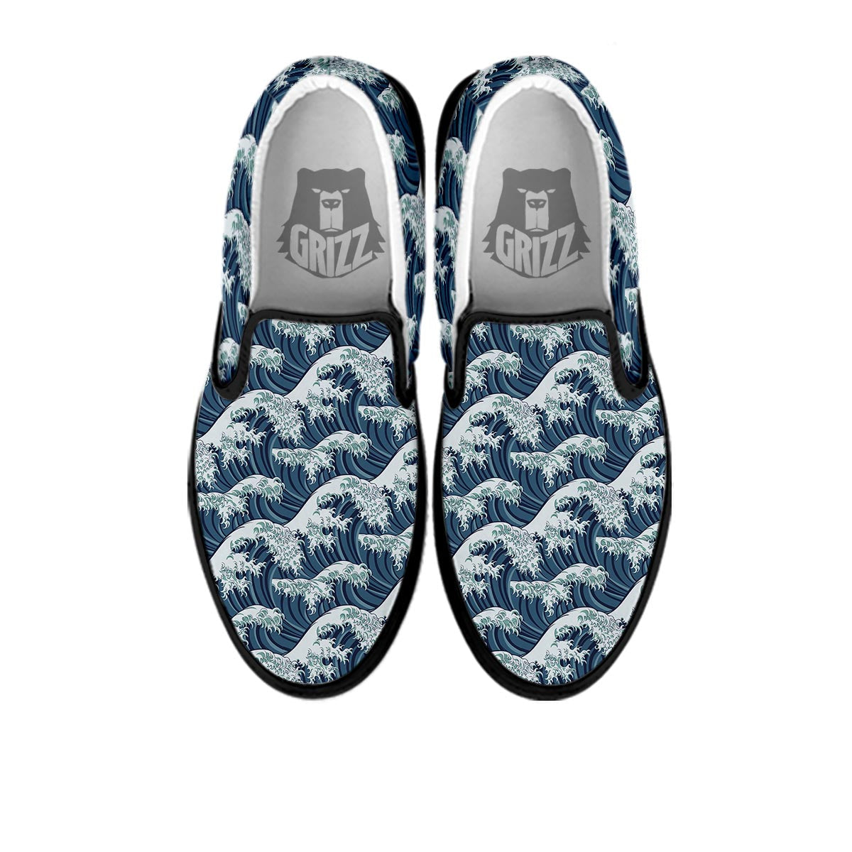 The Great Kanagawa Wave Print Pattern Black Slip On Shoes-grizzshop