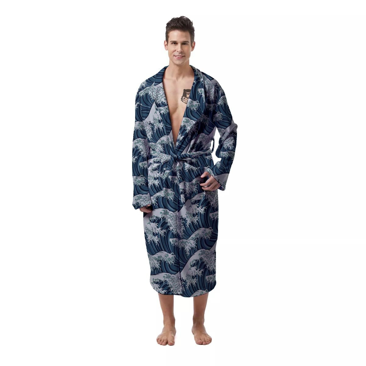 The Great Kanagawa Wave Print Pattern Men's Robe-grizzshop