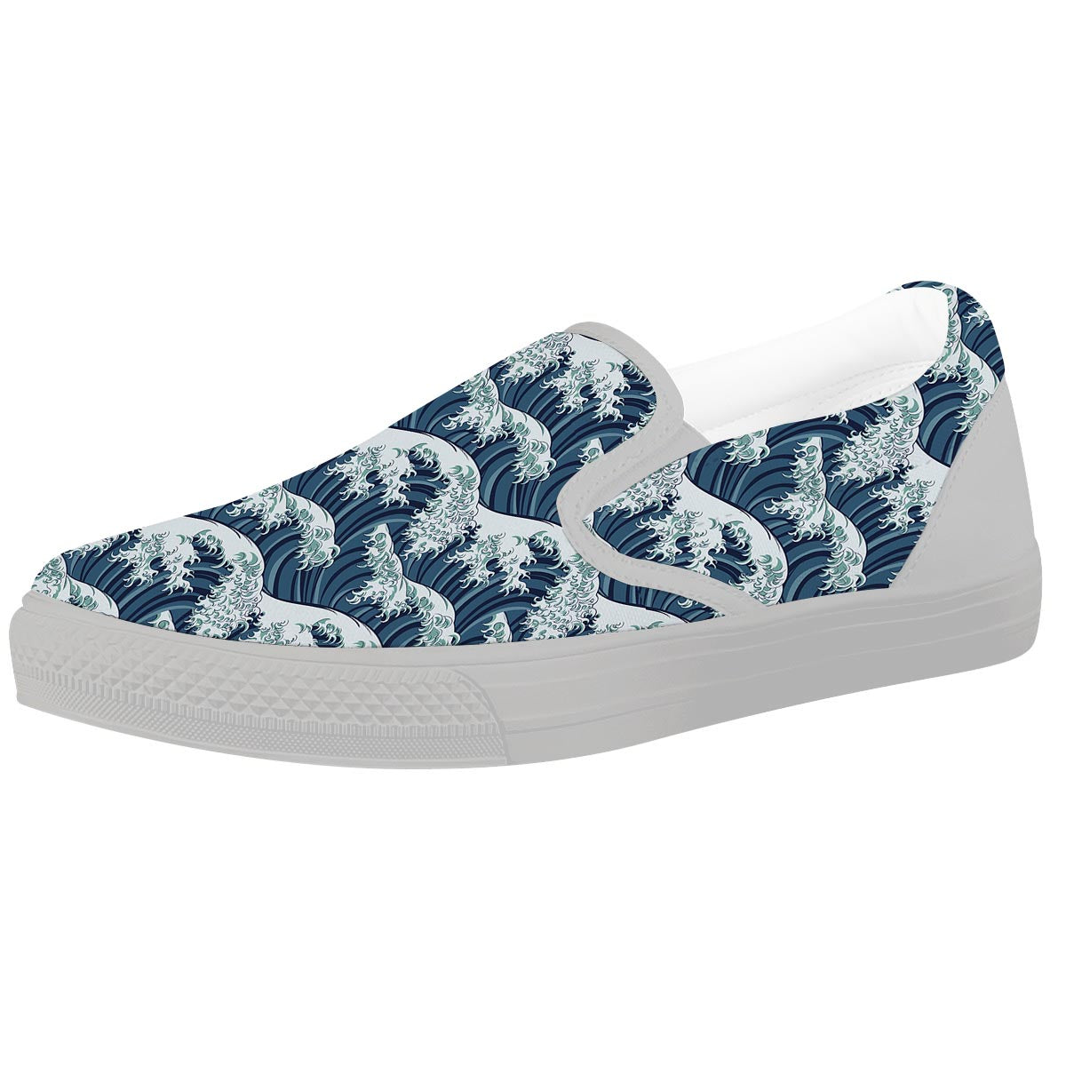 The Great Kanagawa Wave Print Pattern White Slip On Shoes-grizzshop