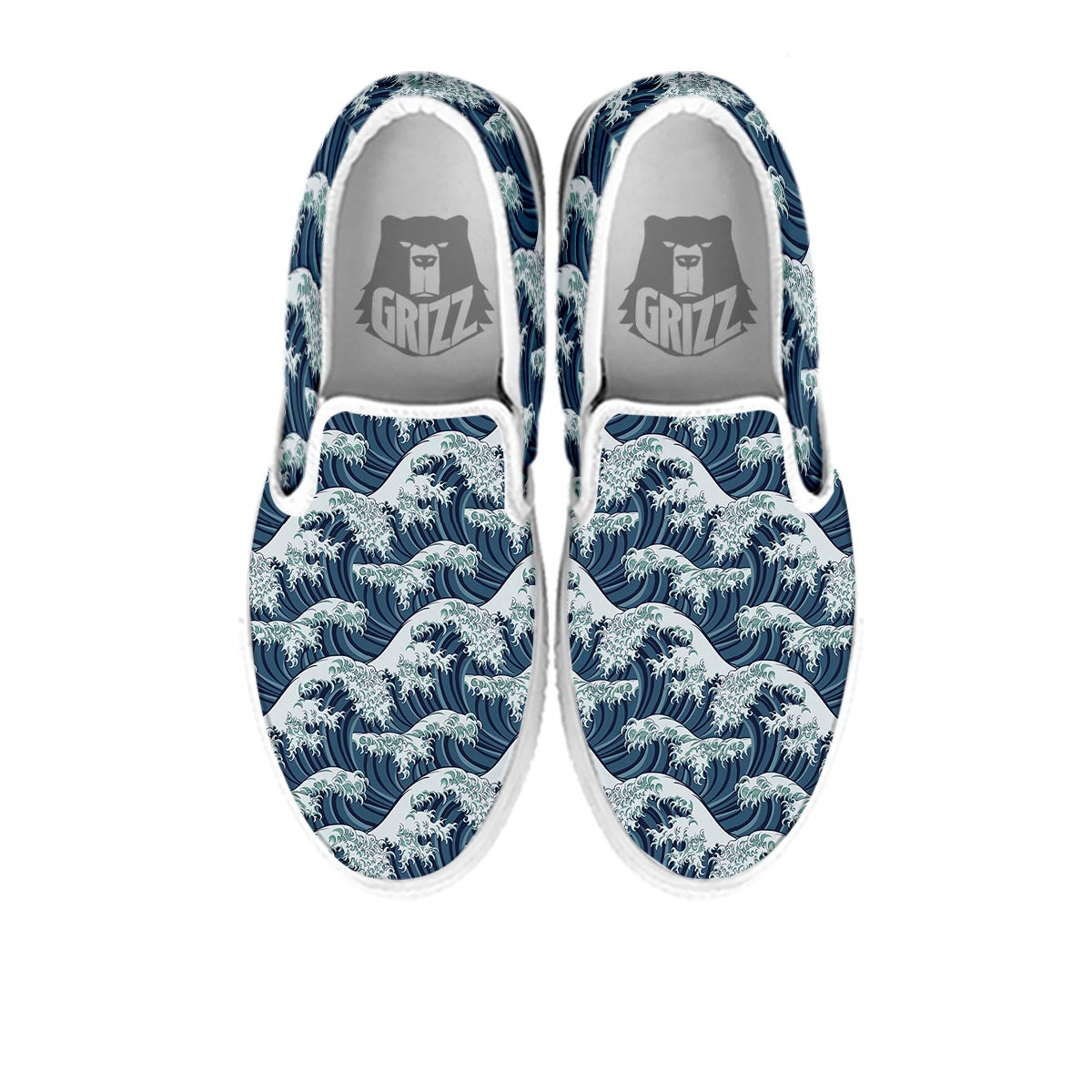 The Great Kanagawa Wave Print Pattern White Slip On Shoes-grizzshop