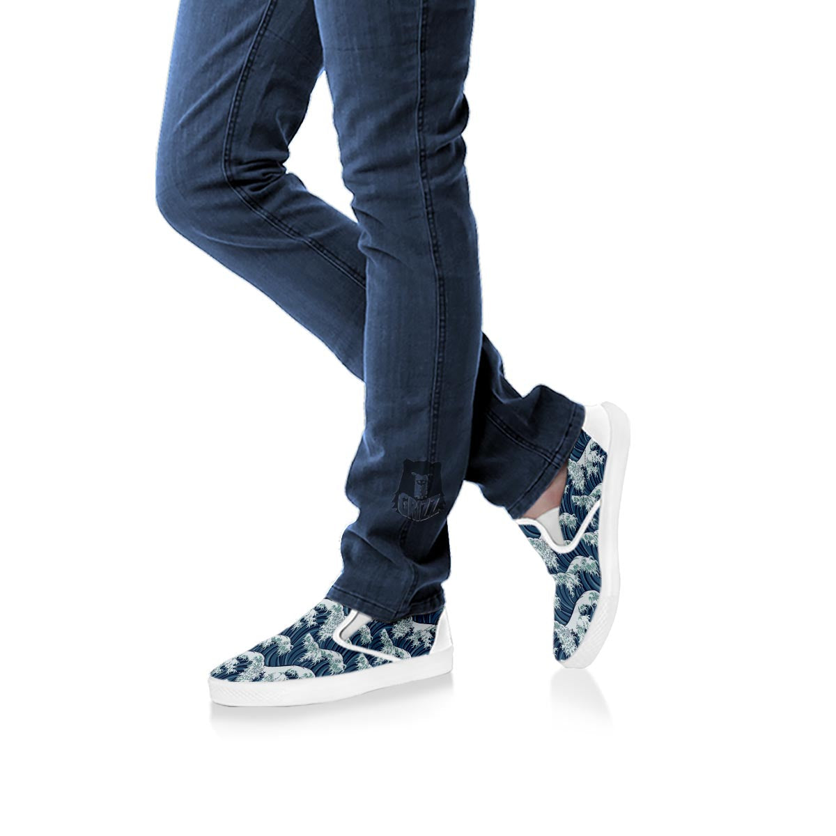 The Great Kanagawa Wave Print Pattern White Slip On Shoes-grizzshop