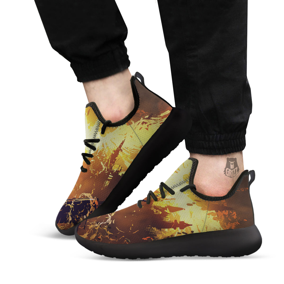 The Man And Phoenix Print Black Athletic Shoes-grizzshop